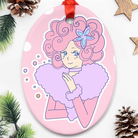 Bubbles Pink Ornament (Oval) from ArtsNow.com Front