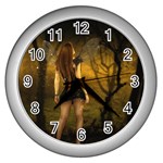 Dark Fairy In Forrest Wall Clock (Silver)