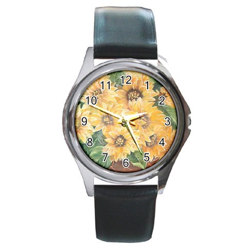 GIRASSOIS I Round Metal Watch from ArtsNow.com Front