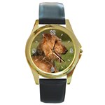 Airedale Terrier Dog Round Gold Metal Watch