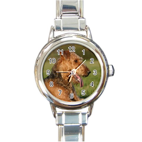 Airedale Terrier Dog Round Italian Charm Watch from ArtsNow.com Front