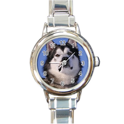 Alaskan Malamute Dog Round Italian Charm Watch from ArtsNow.com Front