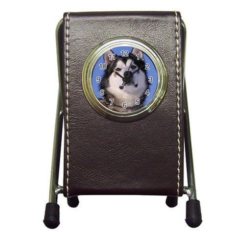 Alaskan Malamute Dog Pen Holder Desk Clock from ArtsNow.com Front