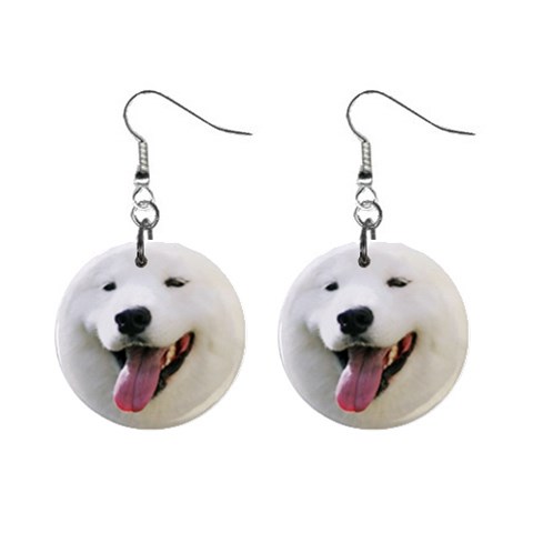 American Eskimo Dog 1  Button Earrings from ArtsNow.com Front
