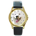 American Eskimo Dog Round Gold Metal Watch