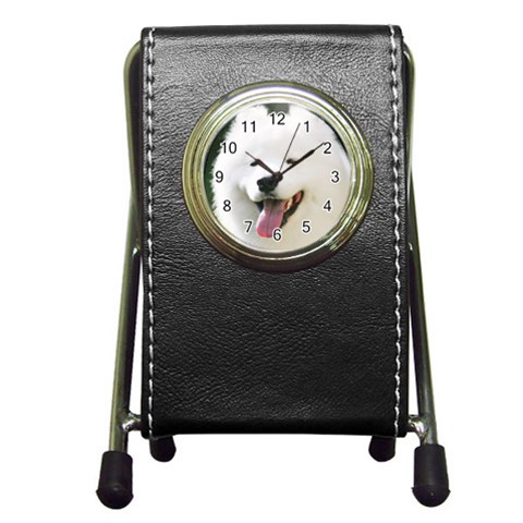 American Eskimo Dog Pen Holder Desk Clock from ArtsNow.com Front