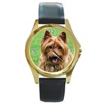 Australian Terrier Dog Round Gold Metal Watch