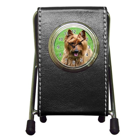 Australian Terrier Dog Pen Holder Desk Clock from ArtsNow.com Front
