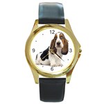 Basset Hound Dog Round Gold Metal Watch