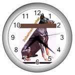 Doberman Pinscher Dog Wall Clock (Silver)