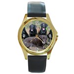 Labrador Retriever Dog Round Gold Metal Watch