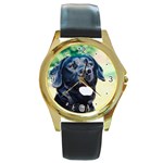 Labrador Retriever Dog Round Gold Metal Watch