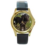 Labrador Retriever Dog Round Gold Metal Watch