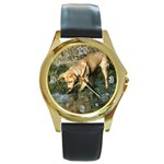 Labrador Retriever Dog Round Gold Metal Watch