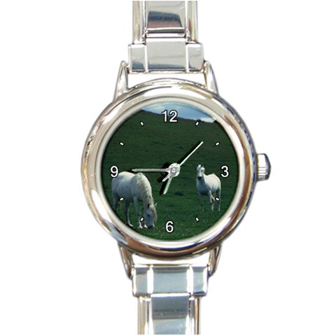 Two White Horses 0002 Round Italian Charm Watch from ArtsNow.com Front