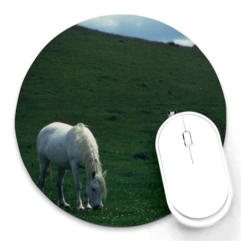Two White Horses 0002 Round Mousepad from ArtsNow.com Front