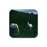 Two White Horses 0002 Rubber Square Coaster (4 pack)