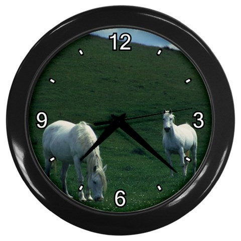 Two White Horses 0002 Wall Clock (Black) from ArtsNow.com Front