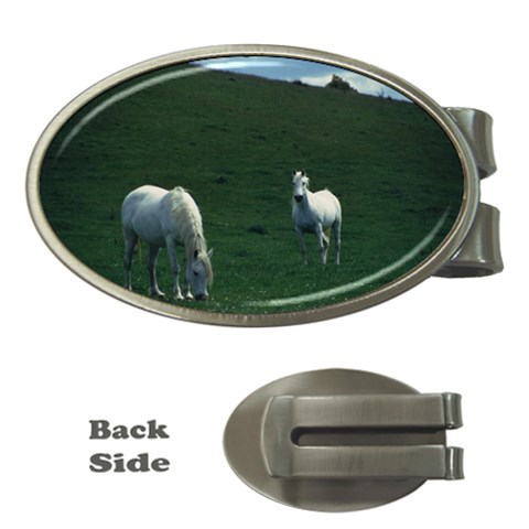 Two White Horses 0002 Money Clip (Oval) from ArtsNow.com Front