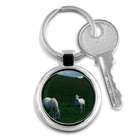 Two White Horses 0002 Key Chain (Round) from ArtsNow.com Front