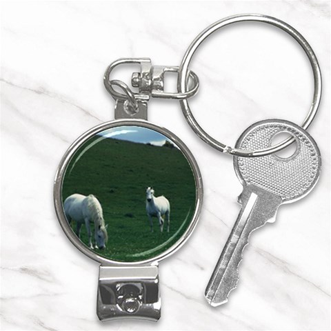 Two White Horses 0002 Nail Clippers Key Chain from ArtsNow.com Front