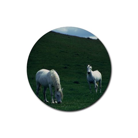 Two White Horses 0002 Rubber Round Coaster (4 pack) from ArtsNow.com Front