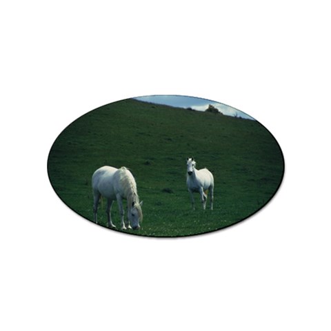 Two White Horses 0002 Sticker (Oval) from ArtsNow.com Front