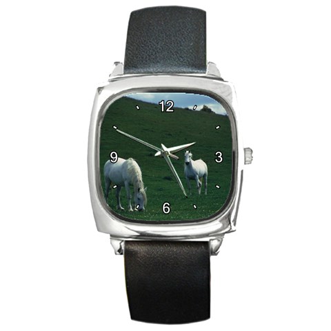 Two White Horses 0002 Square Metal Watch from ArtsNow.com Front
