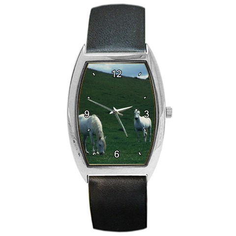 Two White Horses 0002 Barrel Style Metal Watch from ArtsNow.com Front