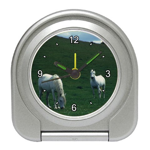 Two White Horses 0002 Travel Alarm Clock from ArtsNow.com Front