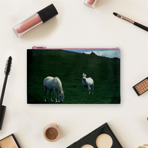 Two White Horses 0002 Cosmetic Bag (Small) from ArtsNow.com Front