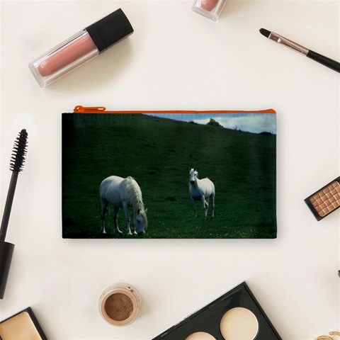 Two White Horses 0002 Cosmetic Bag (Small) from ArtsNow.com Front