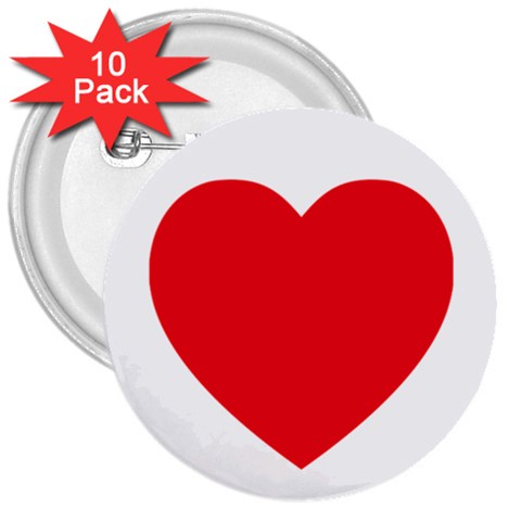 Red Heart 3  Button (10 pack) from ArtsNow.com Front