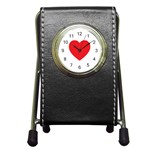 Red Heart Pen Holder Desk Clock