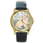 Golden Retriever Round Gold Metal Watch
