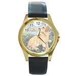 Golden Retriever Round Gold Metal Watch