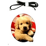 patriotic golden retriever puppy Leather Shoulder Bag