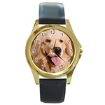 golden retriever circle Round Gold Metal Watch