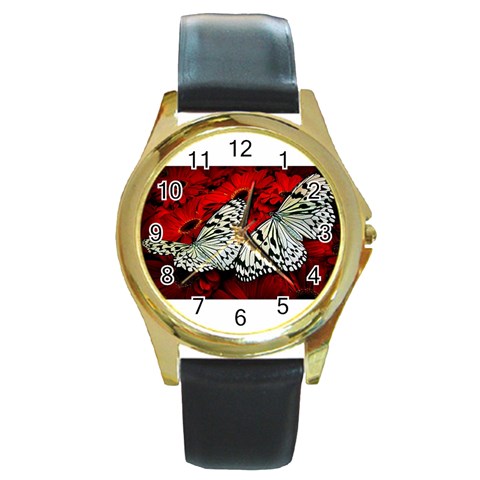 butterfly Round Gold Metal Watch from ArtsNow.com Front