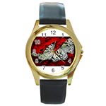 butterfly Round Gold Metal Watch