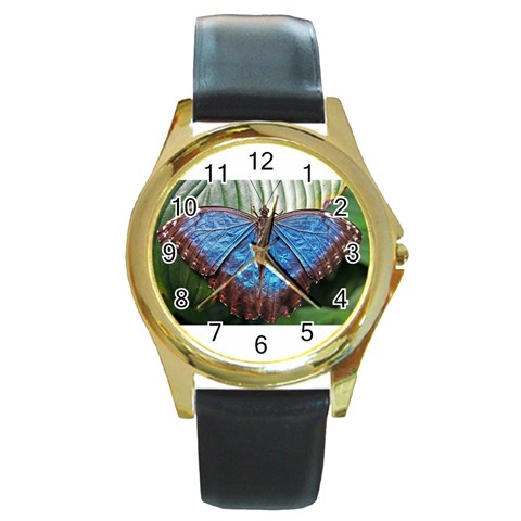 butterfly Round Gold Metal Watch from ArtsNow.com Front