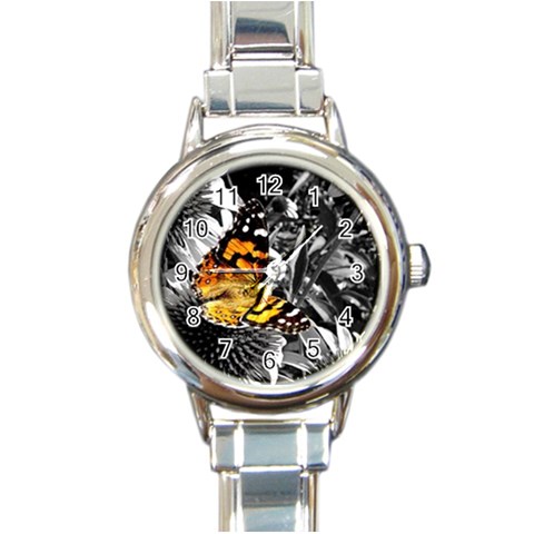 butterfly Round Italian Charm Watch from ArtsNow.com Front