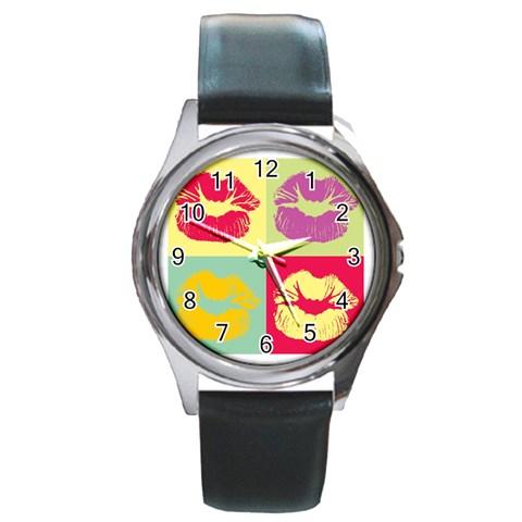 Lips Round Metal Watch from ArtsNow.com Front