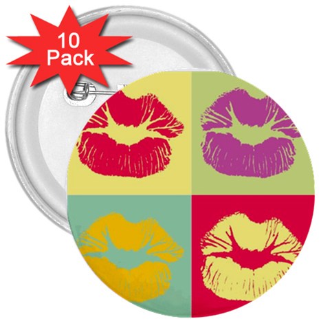 Lips 3  Button (10 pack) from ArtsNow.com Front