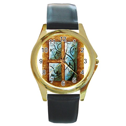 abstract Round Gold Metal Watch from ArtsNow.com Front