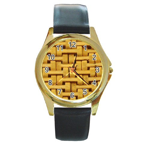 rattan Round Gold Metal Watch from ArtsNow.com Front