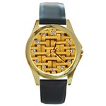 rattan Round Gold Metal Watch