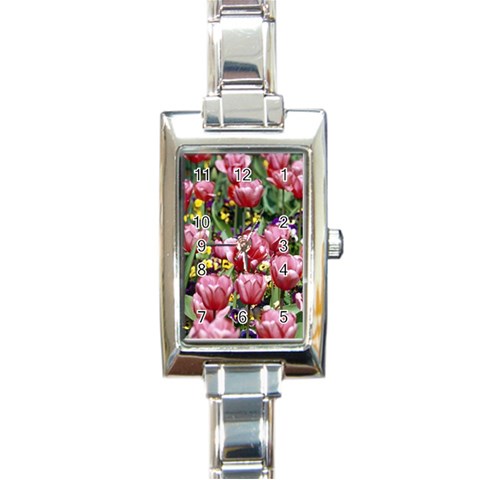 flowers Rectangular Italian Charm Watch from ArtsNow.com Front