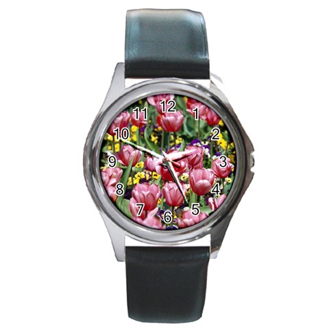flowers Round Metal Watch from ArtsNow.com Front