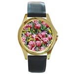 flowers Round Gold Metal Watch